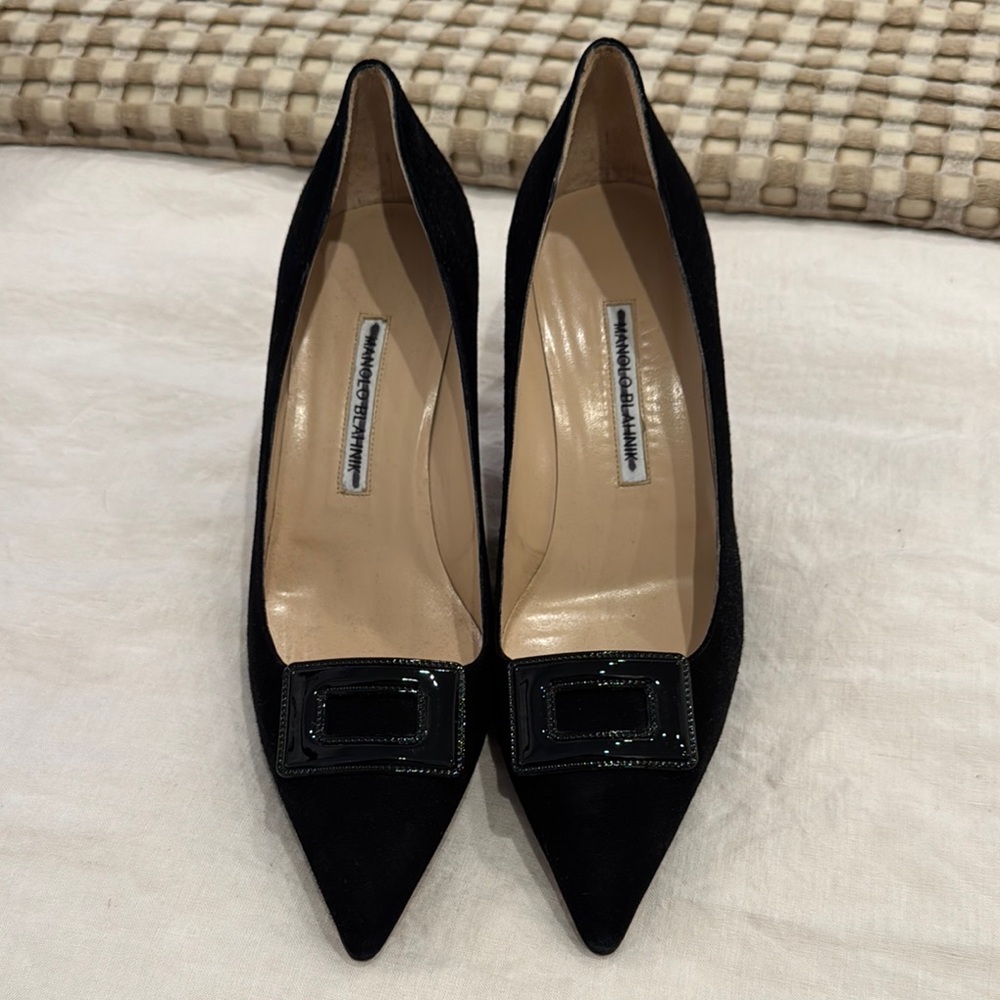 Manolo Blahnik Black Patent Leather Heels with Decorative Buckle